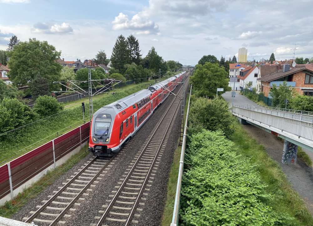 A German train on the rails in Langen, Germany
