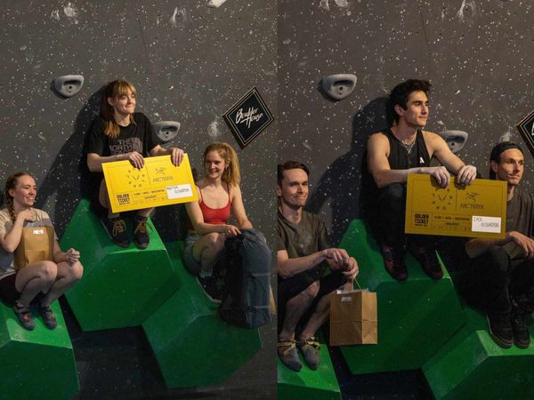 Madison Richardson and Zach Richardson on the podium at the BoulderHouse Langford Tour De Bloc Climbing Competition