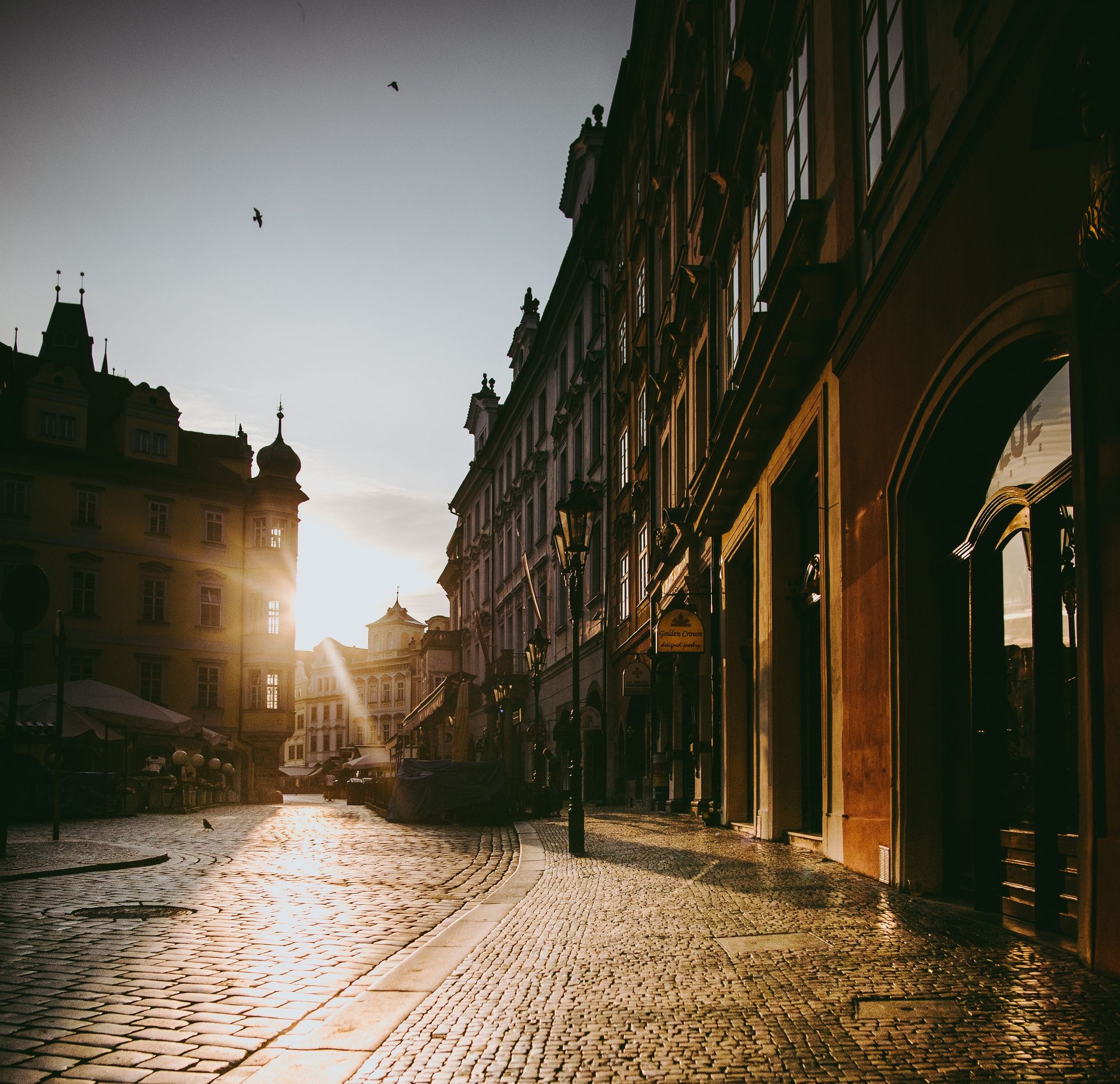 Downtown Prague at sunset